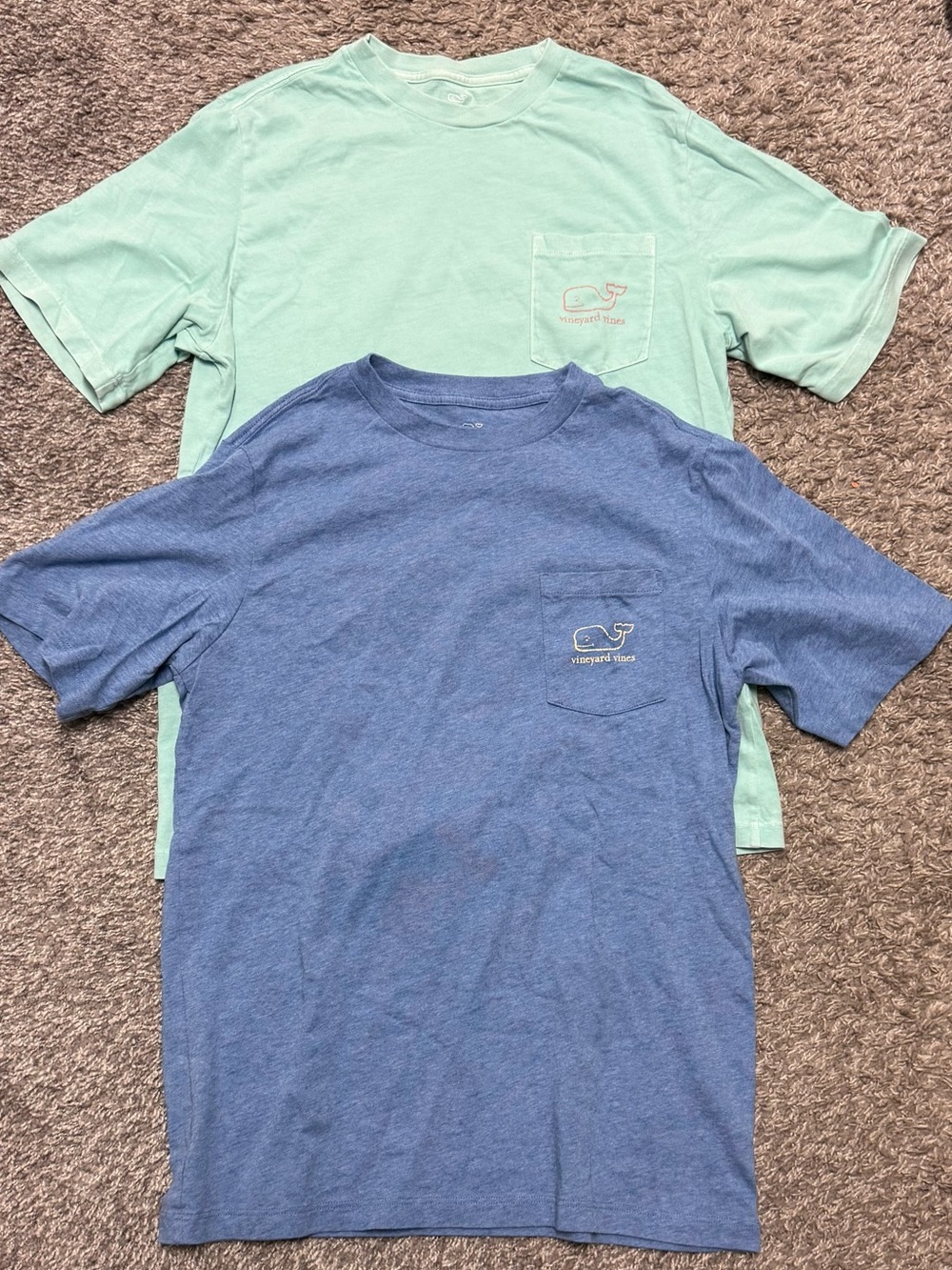 (2) EUC Boys Vineyard Vines SS Whale Picket Tee, both Size L (16), green/blue.